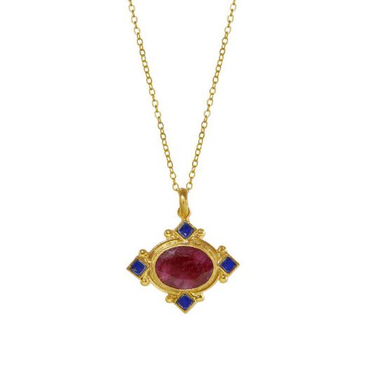 Ruby and sapphire pendant necklace by Ottoman Hands 
